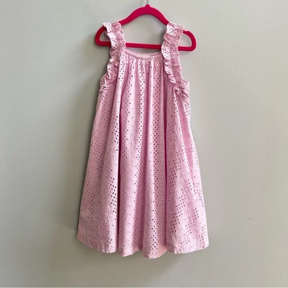 Crewcuts Girl Pink Eyelet-Embroidered Sleeveless Cotton Dress, Size 7 - Picture 1 of 7